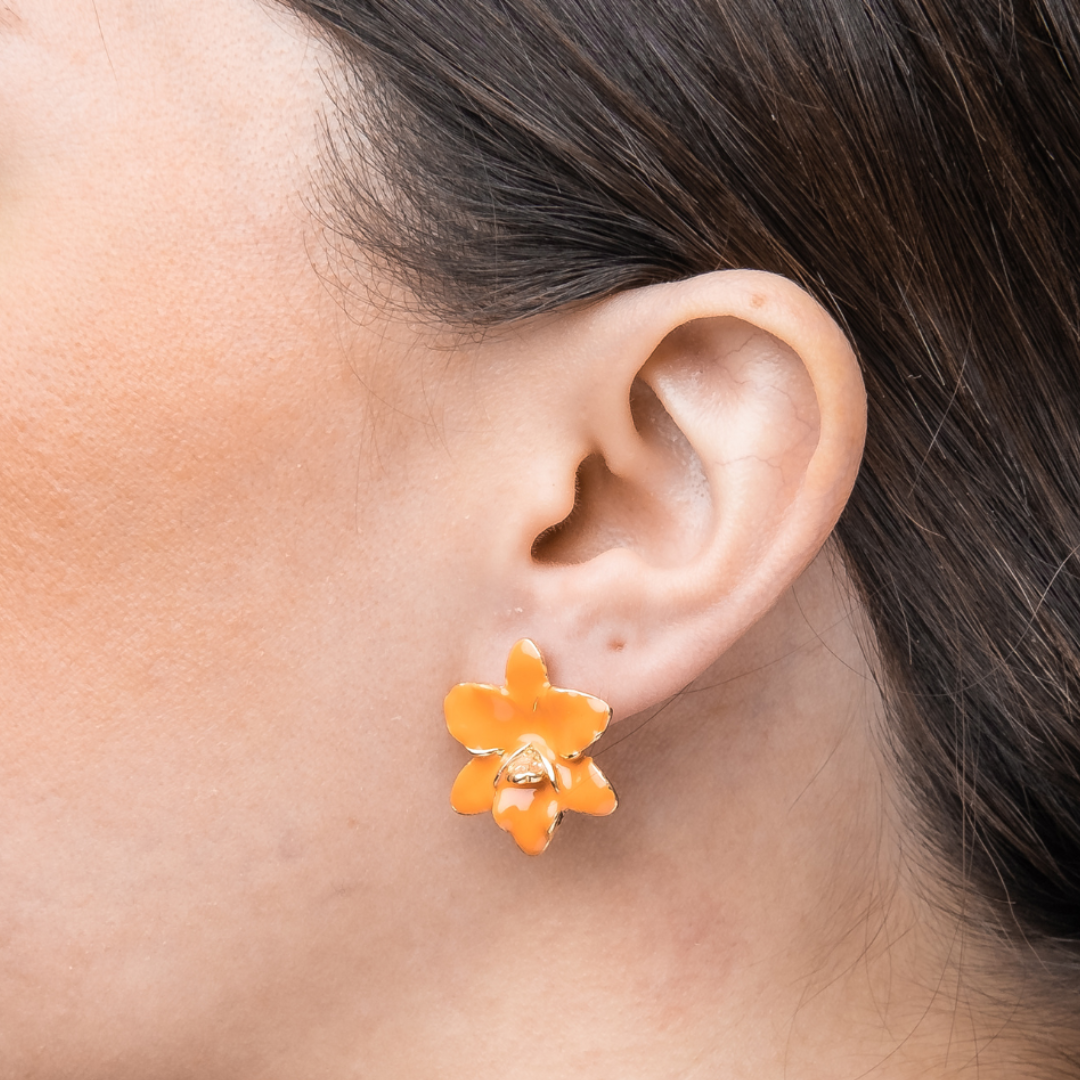 12021 Orange Flower Earrings 22mm