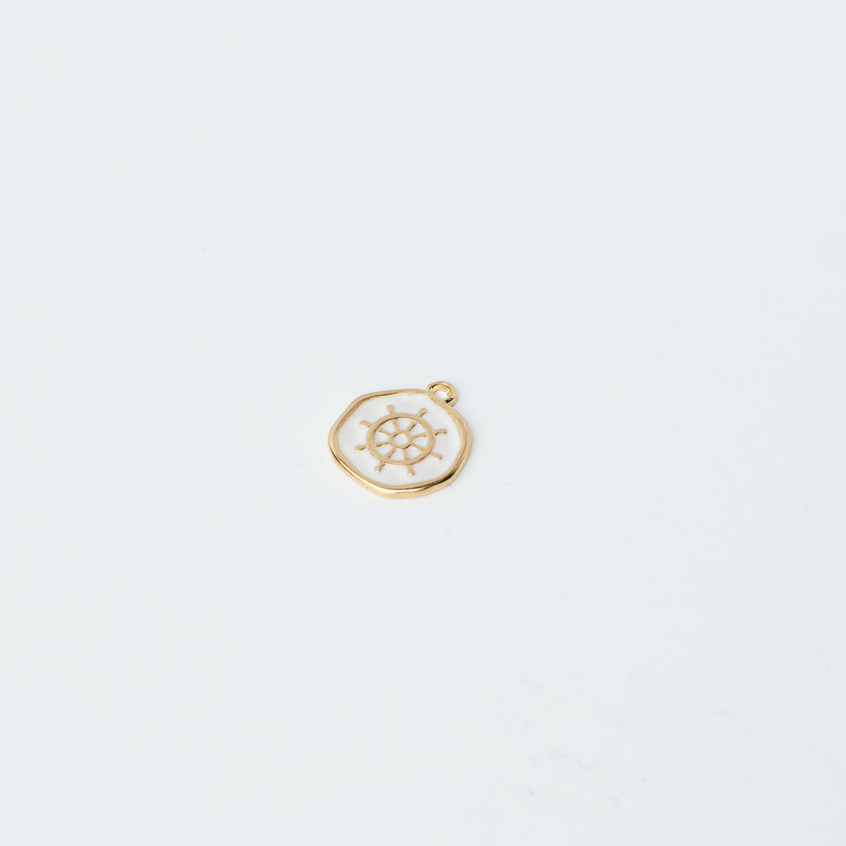 12488 White Enamel Gold Rudder Pendant