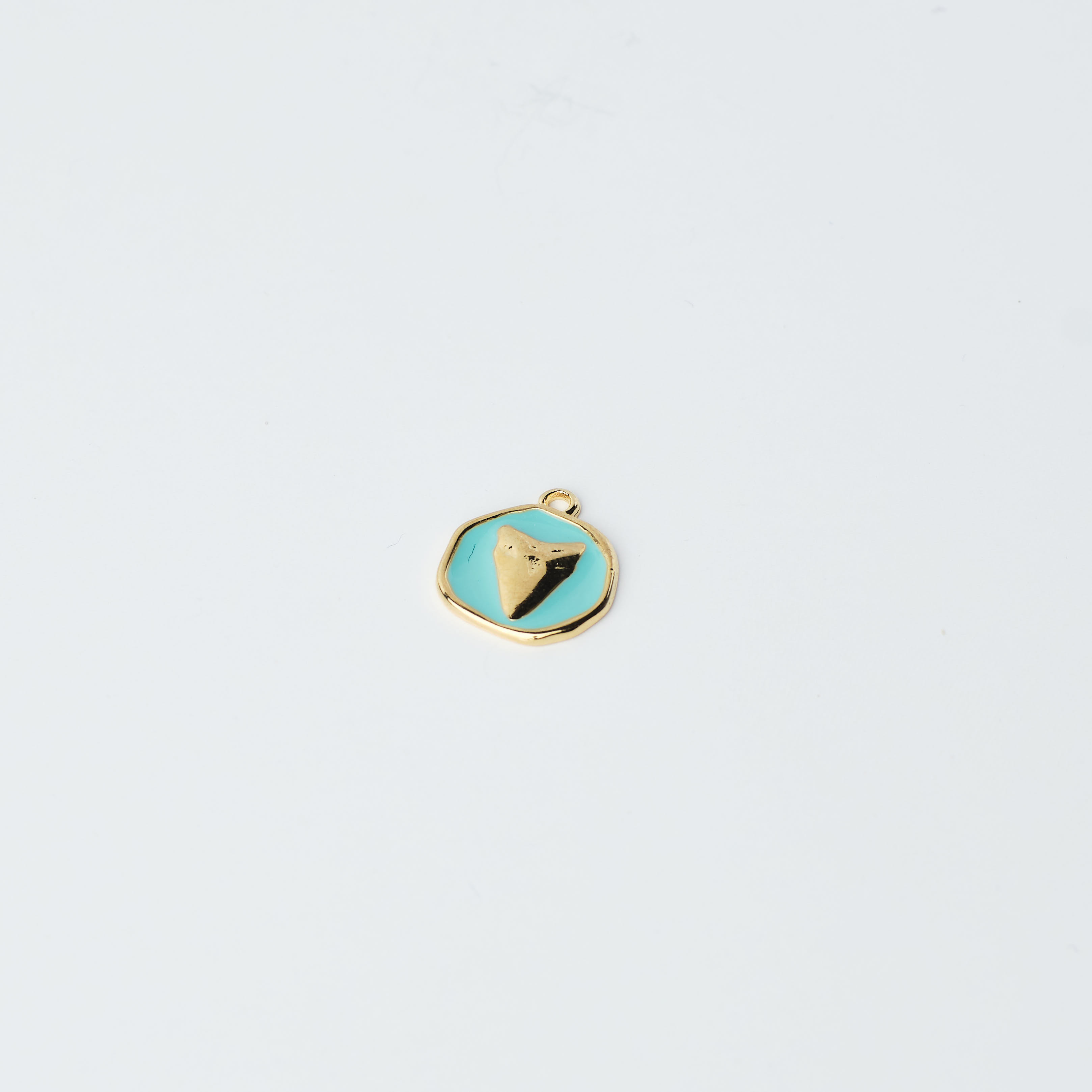 12492 Turquoise Enamel Gold Shark Tooth Pendant