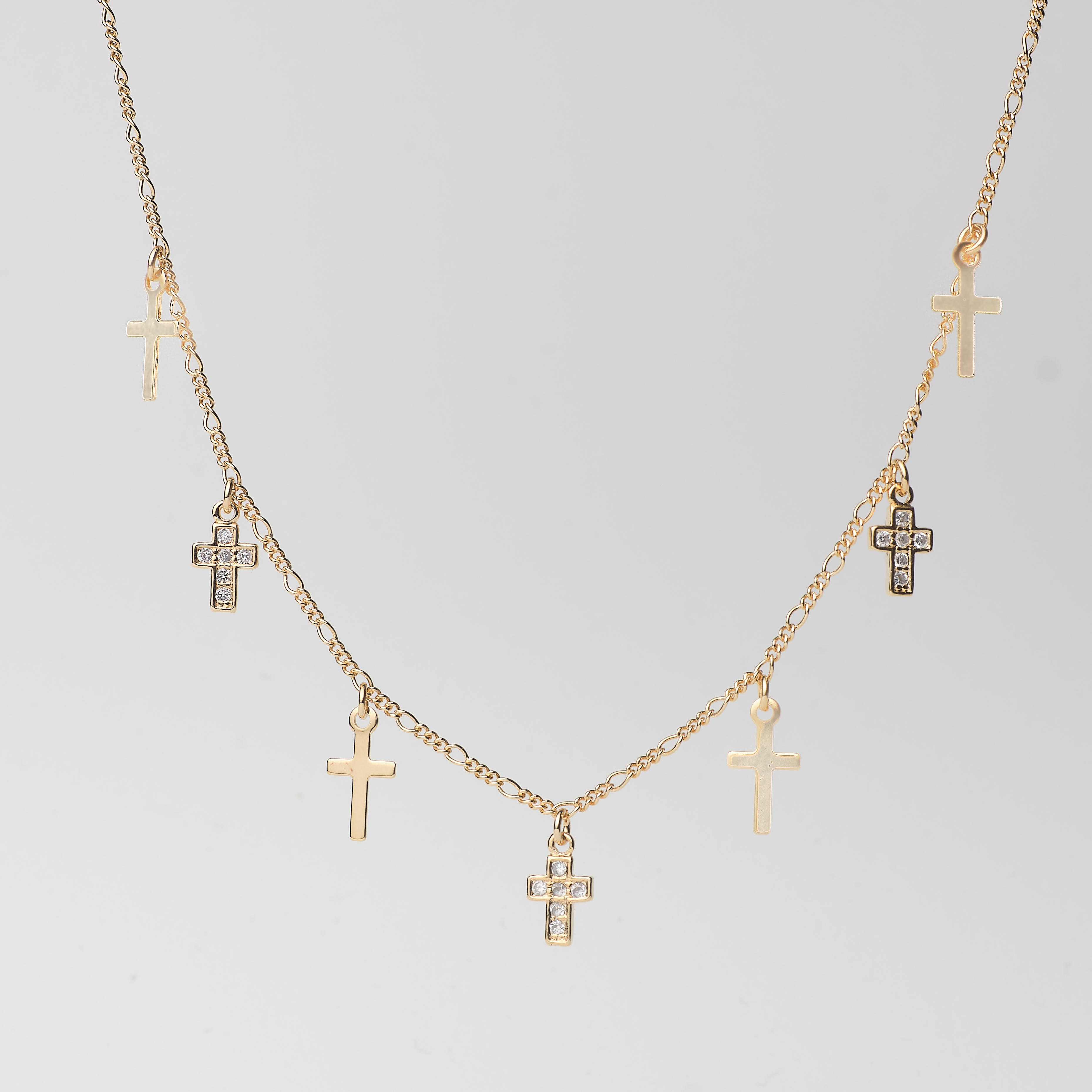 15097 Gold Necklace with Cross Charms