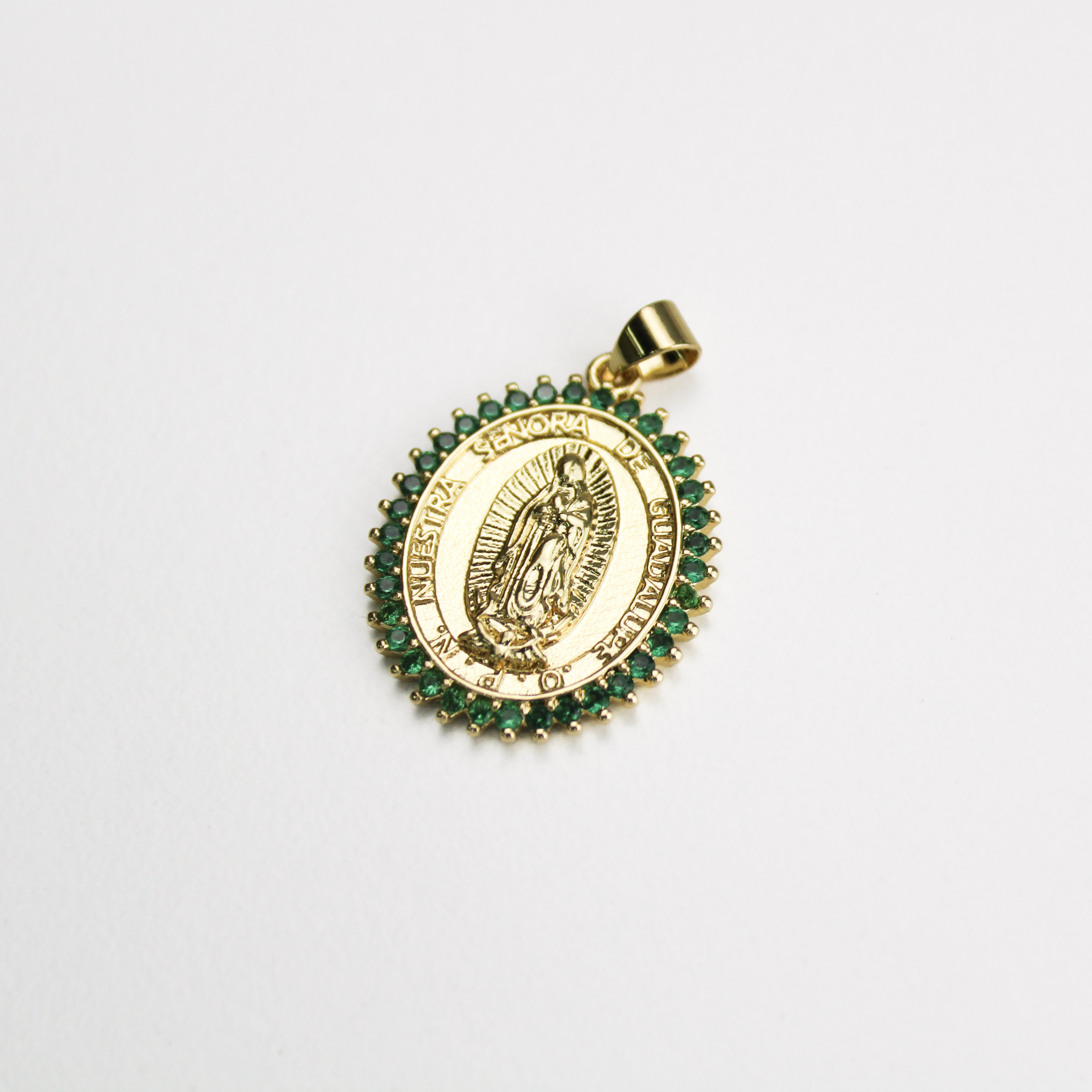 17663 Guadalupe Virgin with Crystal Green Charm