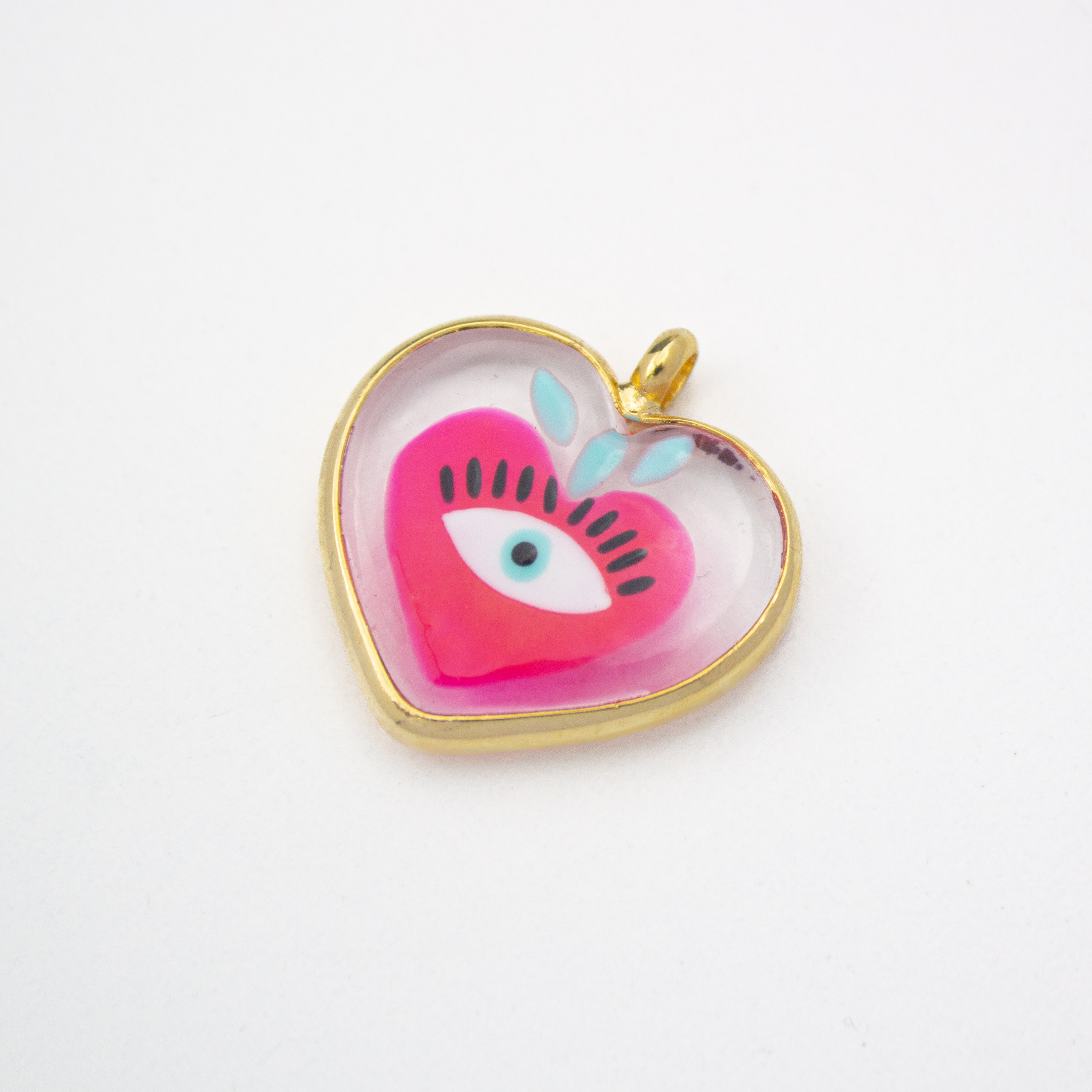 17687 Clear Heart with Pink Heart and Eye Bizel Pendant