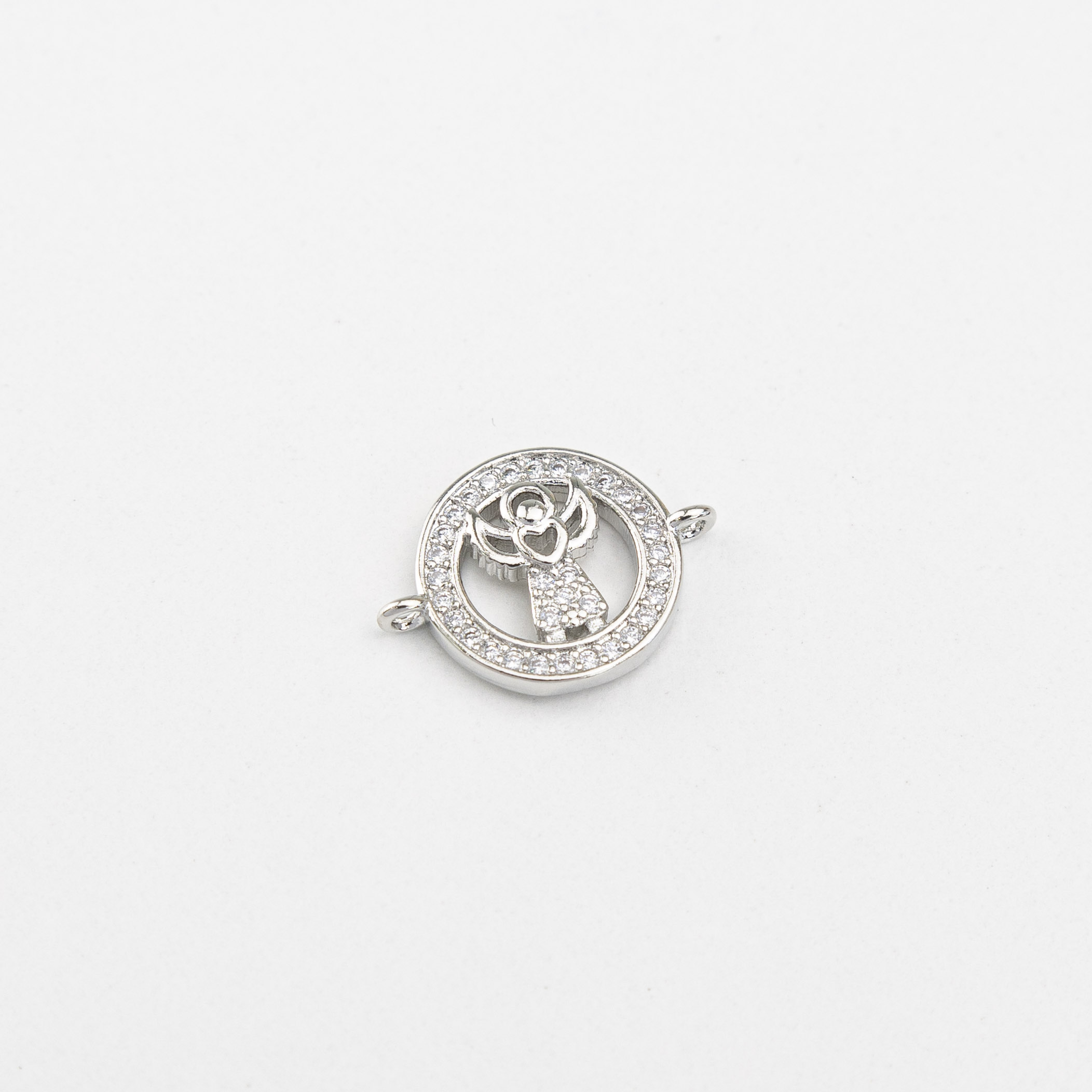 17817 Conector Redondo de Ángel Plateado con Micro Pavé Transparente