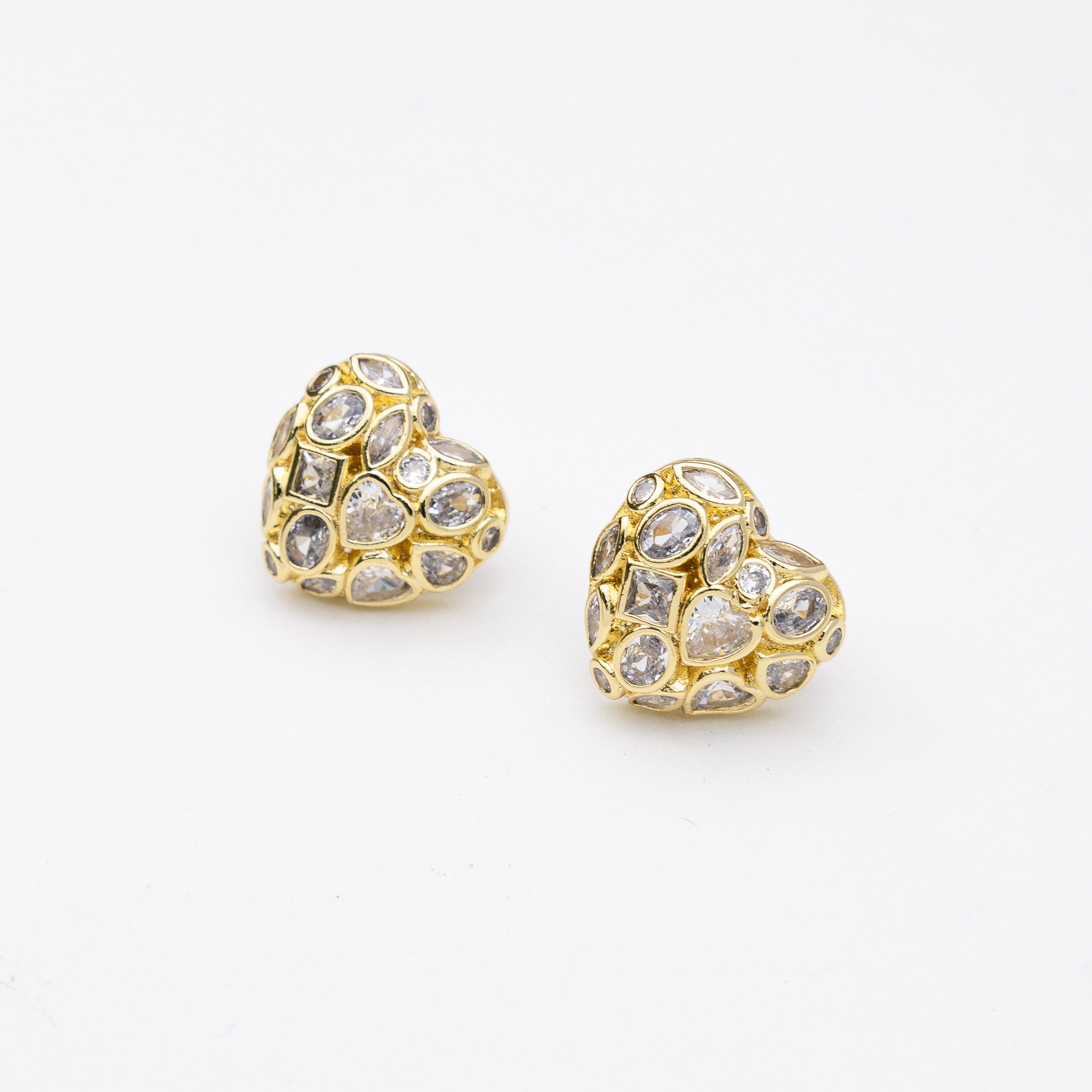17974 15mm Gold Heart Crystal Earrings